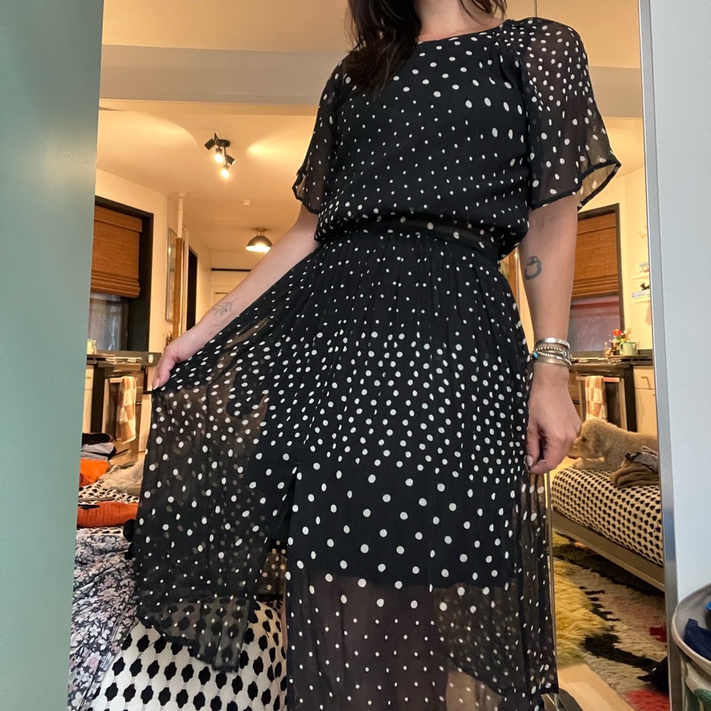 Banjanan Black and White Polka Dot silk chiffon Dress
